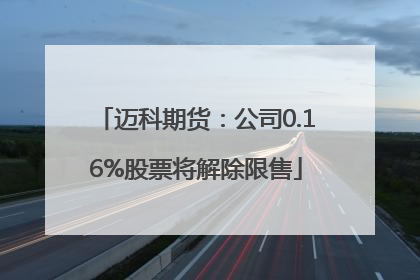 迈科期货：公司0.16%股票将解除限售